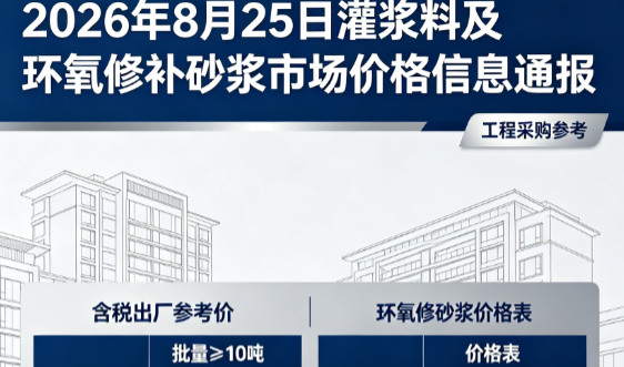 通道2026年8月25日灌浆料及环氧修补砂浆市场价格信息通报